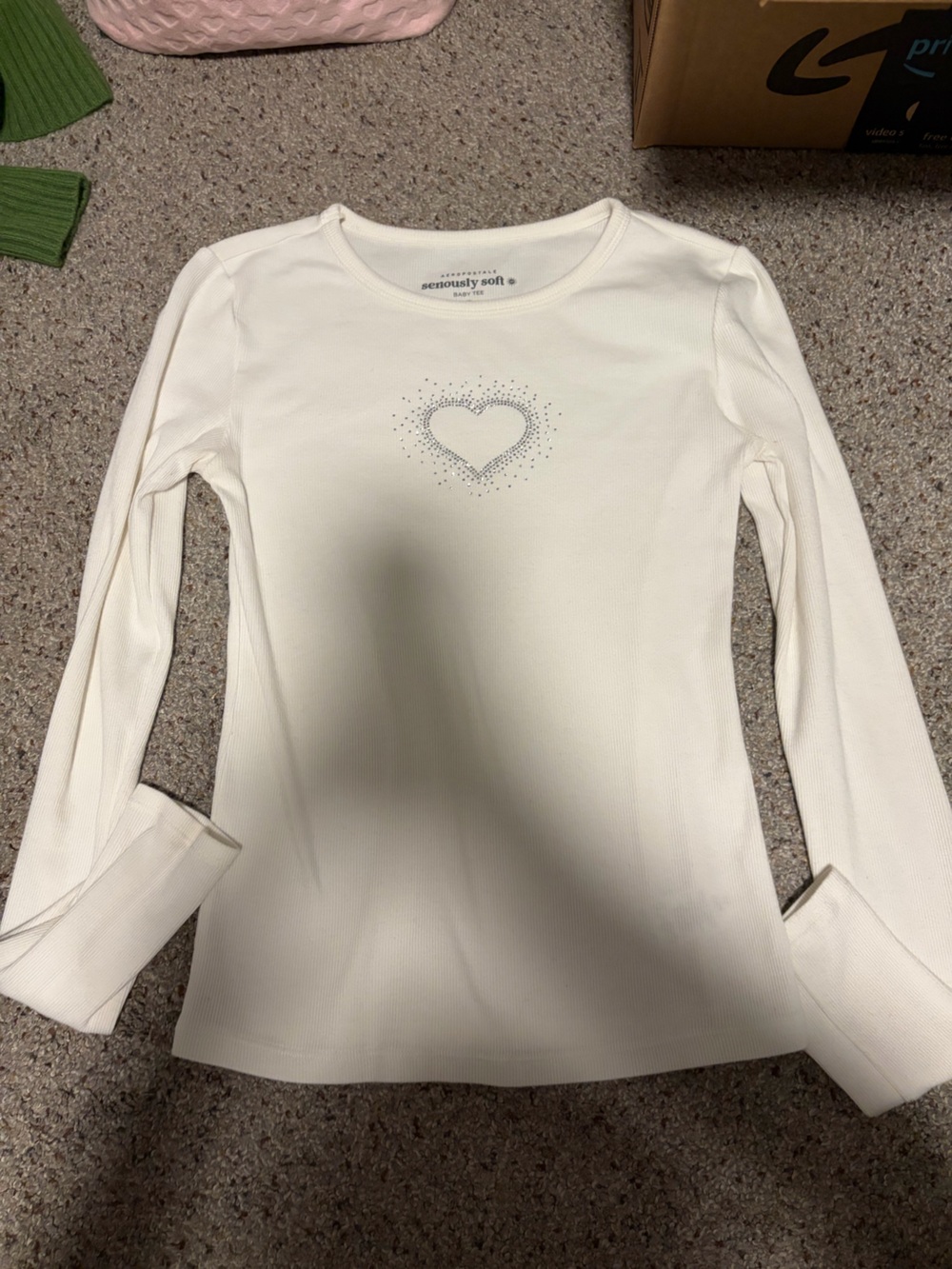 Aeropostale Cream Thermal Long-Sleeve Top with Rhinestone Heart